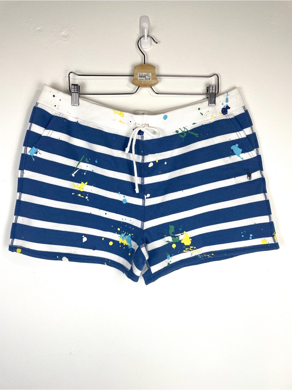 Polo Ralph Lauren Paint Splatter Striped Pony Logo Fleece Shorts XL